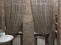 Классические симметричные шторы на два окна ванной комнаты, квартира г. Ивантеевка